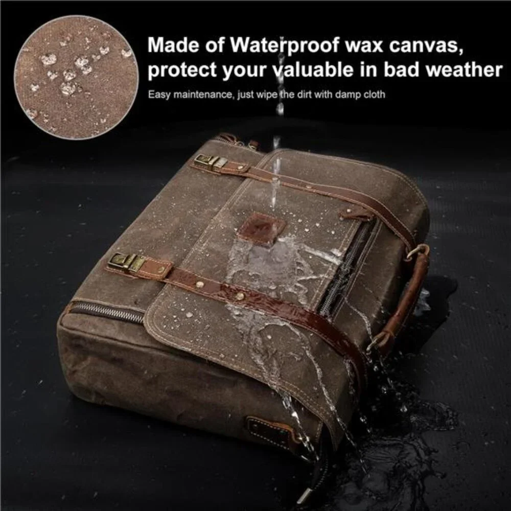 Laptop Messenger bag 15.6 Inch Waterproof Vintage Genuine Leather Mens Brown